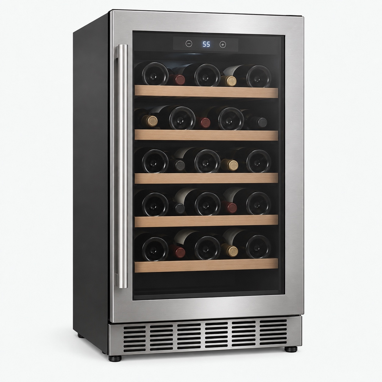 Freestanding wine cooler with a glass door
